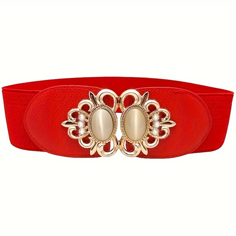 Opal Inlaid Buckle Wide Waistband Belt for Women